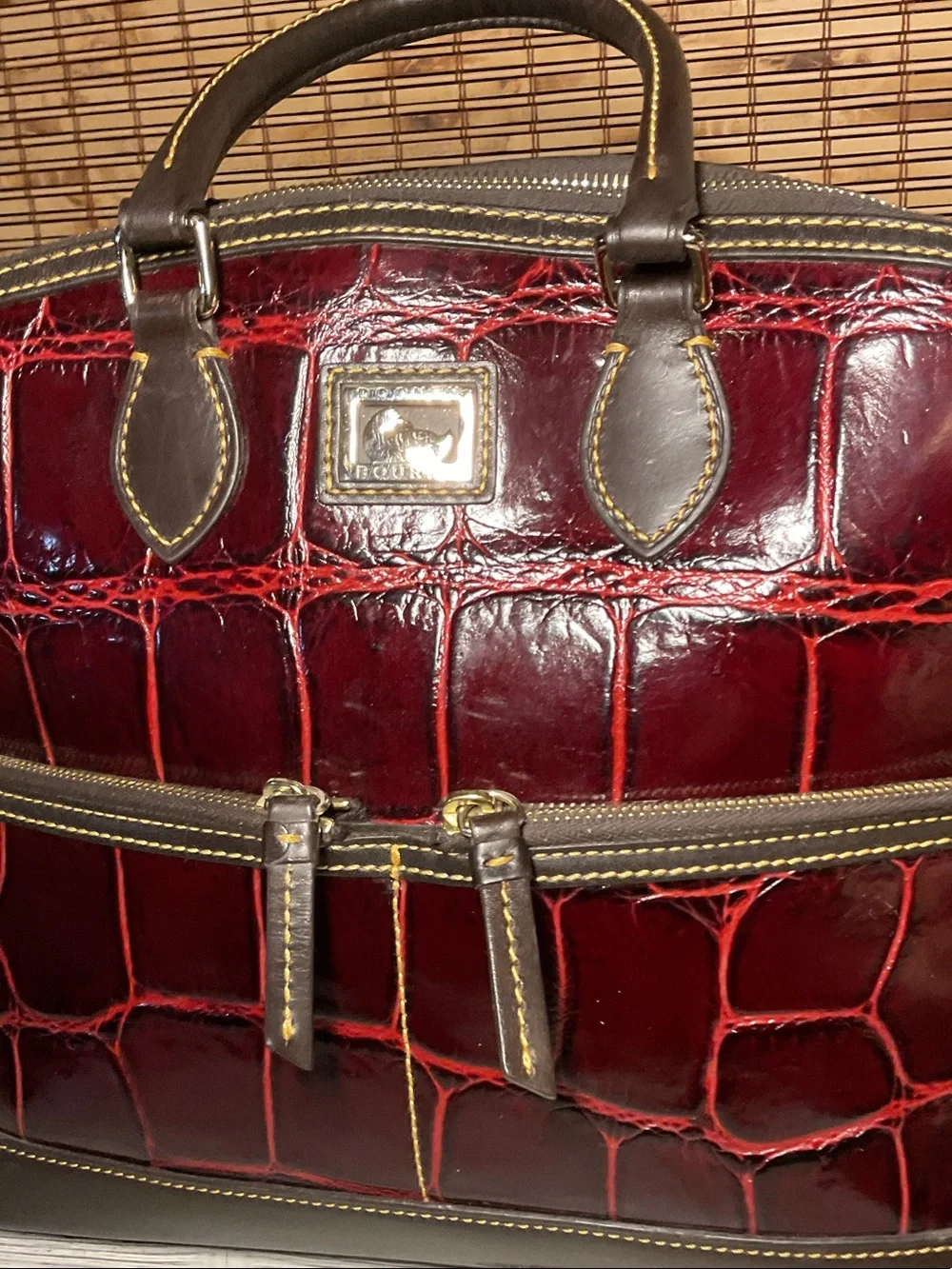 Dooney & Bourke Dillen Double Pocket Satchel Crossbody Red Croc Embossed